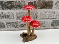 16cm Fly Agaric Red White Cap 3 Mushroom Root Wooden Ornament Sculpture