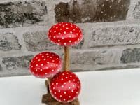 16cm Fly Agaric Red White Cap 3 Mushroom Root Wooden Ornament Sculpture