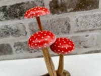 16cm Fly Agaric Red White Cap 3 Mushroom Root Wooden Ornament Sculpture