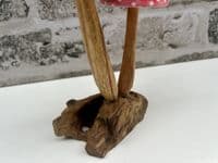 16cm Fly Agaric Red White Cap 3 Mushroom Root Wooden Ornament Sculpture