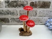 16cm Fly Agaric Red White Cap 3 Mushroom Root Wooden Ornament Sculpture