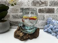 16cm Mini Goldfish Nuts Fruit Bowl – Molten Glass on Wooden Teak Root Handmade