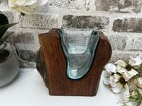 18cm Molten Glass Wedge Vase on Wooden Teak Root Flower Holder