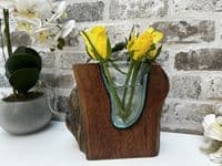 18cm Molten Glass Wedge Vase on Wooden Teak Root Flower Holder