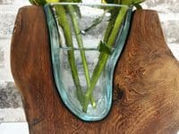 18cm Molten Glass Wedge Vase on Wooden Teak Root Flower Holder