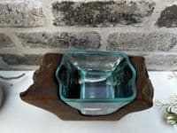 18cm Molten Glass Wedge Vase on Wooden Teak Root Flower Holder