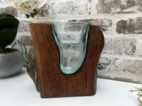 18cm Molten Glass Wedge Vase on Wooden Teak Root Flower Holder
