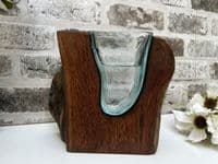 18cm Molten Glass Wedge Vase on Wooden Teak Root Flower Holder