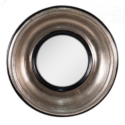18cm Silver & Black Convex Port Hole Fisheye Wall Mirror - Distressed Finish