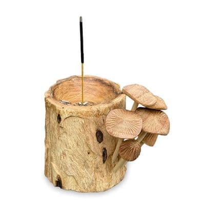18cm Tealight / Incense Holder w/ Mushrooms Hand Carved Wooden Root Ornament