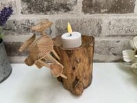 18cm Tealight / Incense Holder w/ Mushrooms Hand Carved Wooden Root Ornament