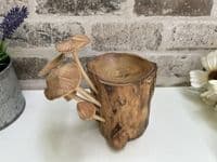 18cm Tealight / Incense Holder w/ Mushrooms Hand Carved Wooden Root Ornament