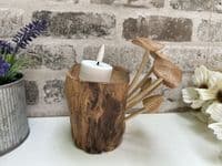 18cm Tealight / Incense Holder w/ Mushrooms Hand Carved Wooden Root Ornament