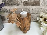 18cm Tealight / Incense Holder w/ Mushrooms Hand Carved Wooden Root Ornament