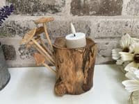 18cm Tealight / Incense Holder w/ Mushrooms Hand Carved Wooden Root Ornament