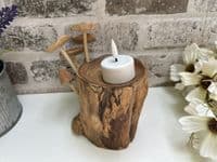 18cm Tealight / Incense Holder w/ Mushrooms Hand Carved Wooden Root Ornament