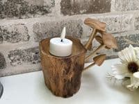 18cm Tealight / Incense Holder w/ Mushrooms Hand Carved Wooden Root Ornament