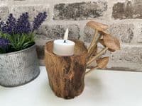 18cm Tealight / Incense Holder w/ Mushrooms Hand Carved Wooden Root Ornament