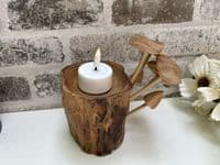 18cm Tealight / Incense Holder w/ Mushrooms Hand Carved Wooden Root Ornament