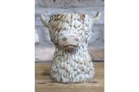 19cm Cute Highland Cow Head Planter Plant Pot Ornament Cream Gold