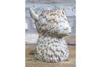 19cm Cute Highland Cow Head Planter Plant Pot Ornament Cream Gold