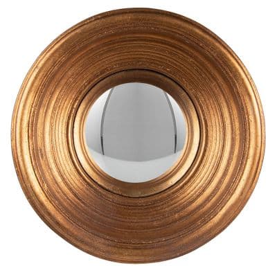 19cm Distressed Gold Bullseye Mirror - Deep Frame Convex Porthole Wall Mirror