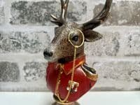 19cm Red Gentleman Suited Stag Deer Bust Ornament Figurine Regal Statue