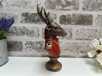 19cm Red Gentleman Suited Stag Deer Bust Ornament Figurine Regal Statue