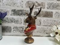 19cm Red Gentleman Suited Stag Deer Bust Ornament Figurine Regal Statue