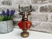 19cm Red Gentleman Suited Stag Deer Bust Ornament Figurine Regal Statue