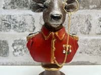 19cm Red Gentleman Suited Stag Deer Bust Ornament Figurine Regal Statue