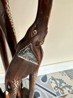 1m Huge Mother and Baby Elephant Hand Carved Wood with Mosaic Inlay