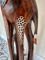 1m Huge Mother and Baby Elephant Hand Carved Wood with Mosaic Inlay
