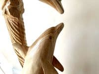1m Huge Mother and Baby Playful Dolphins Hand Carved Wood Ornament