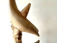 1m Huge Mother and Baby Playful Dolphins Hand Carved Wood Ornament