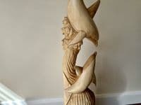 1m Huge Mother and Baby Playful Dolphins Hand Carved Wood Ornament