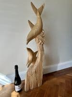1m Huge Mother and Baby Playful Dolphins Hand Carved Wood Ornament