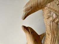 1m Huge Mother and Baby Playful Dolphins Hand Carved Wood Ornament