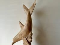 1m Huge Mother and Baby Playful Dolphins Hand Carved Wood Ornament