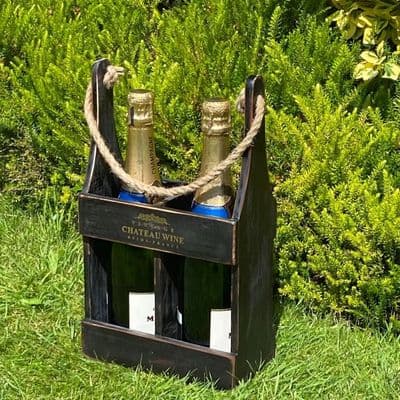 2 Bottle Wine Rack Holder Stand French Wooden Holder Champagne Black Shabby Chic