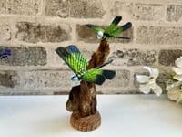 2 Emperor Dragonfly Sculptures on Wooden Driftwood Base Ornament Gift