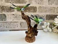 2 Emperor Dragonfly Sculptures on Wooden Driftwood Base Ornament Gift