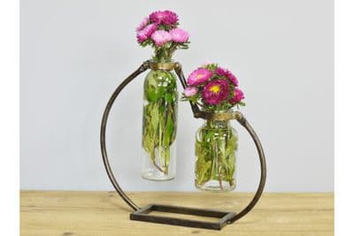2 Vase Flower Stem Holder Metal & Glass Display Vase Pot Wedding Accessory