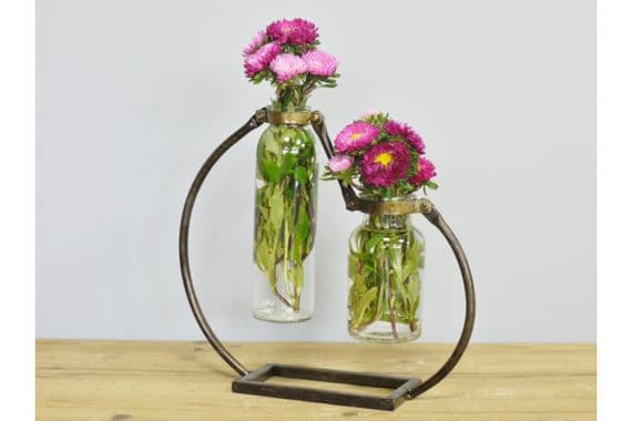 2 Vase Flower Stem Holder Metal & Glass Display Vase Pot Wedding Accessory