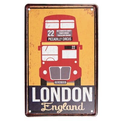 20 x 30cm London England Bus Metal Wall Sign Plaque - Vintage Design