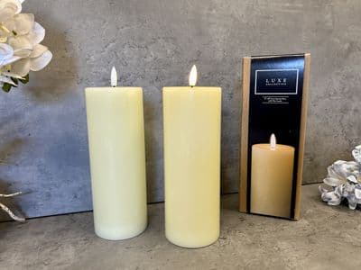 20cm LED Pillar Candle Cream Real Wax Natural Glow Flame Timer Batteries Inc