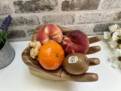 20cm Raised Hand Bowl Teak Wooden Fruit Nuts Jewellery Storage