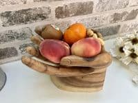 20cm Raised Hand Bowl Teak Wooden Fruit Nuts Jewellery Storage