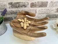 20cm Raised Hand Bowl Teak Wooden Fruit Nuts Jewellery Storage