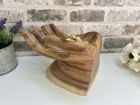20cm Raised Hand Bowl Teak Wooden Fruit Nuts Jewellery Storage